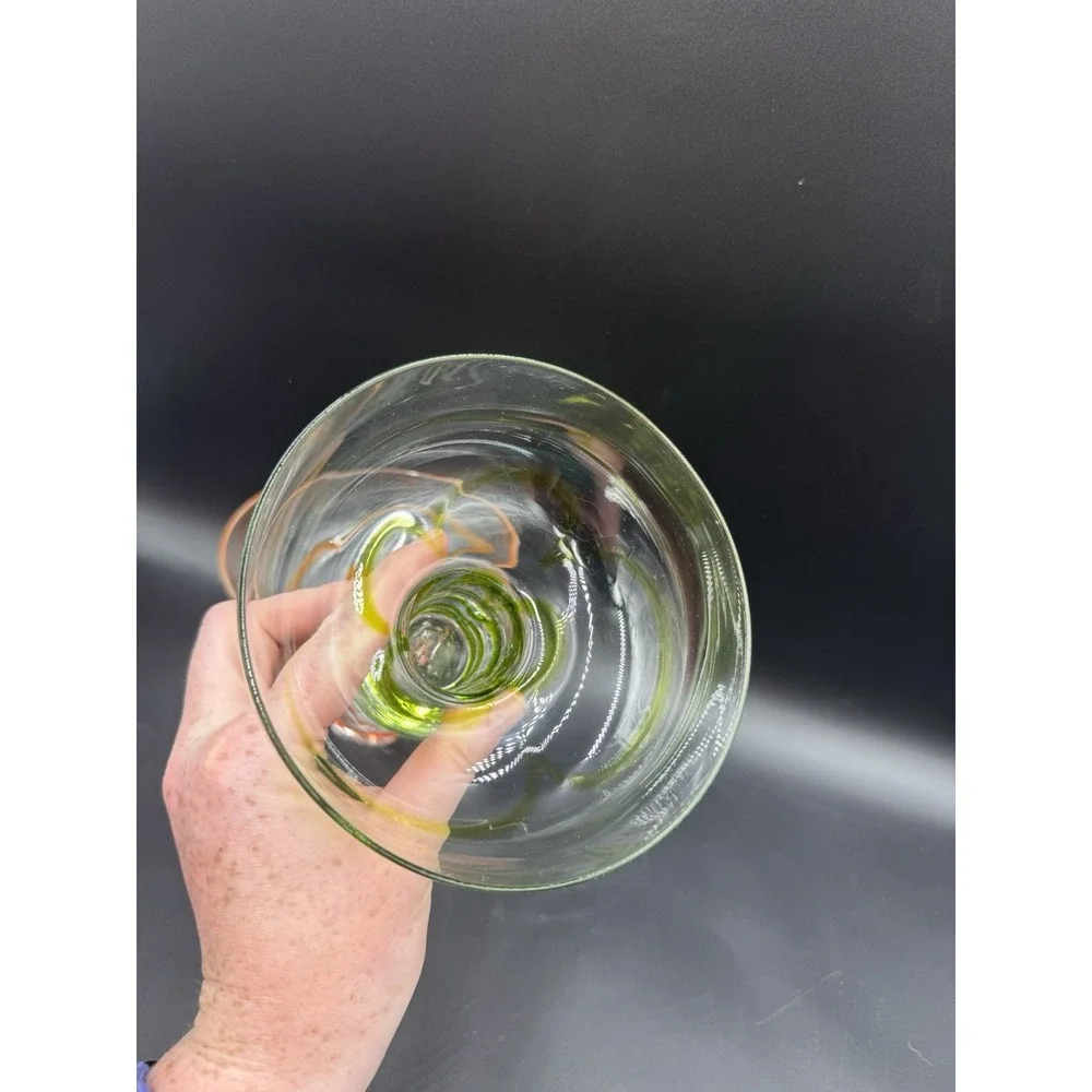 Set of 4 Stemless Green Swirline Margarita Glasses By Pier1 Imports Green Orange